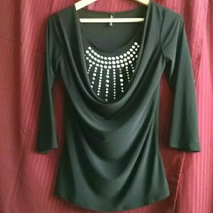 5/$25 Dressy black top with silver adornment, small